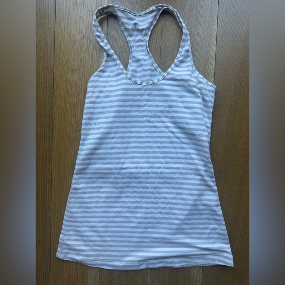 Lululemon Cool Racerback Tank Top - grey/white stripe - Size 6